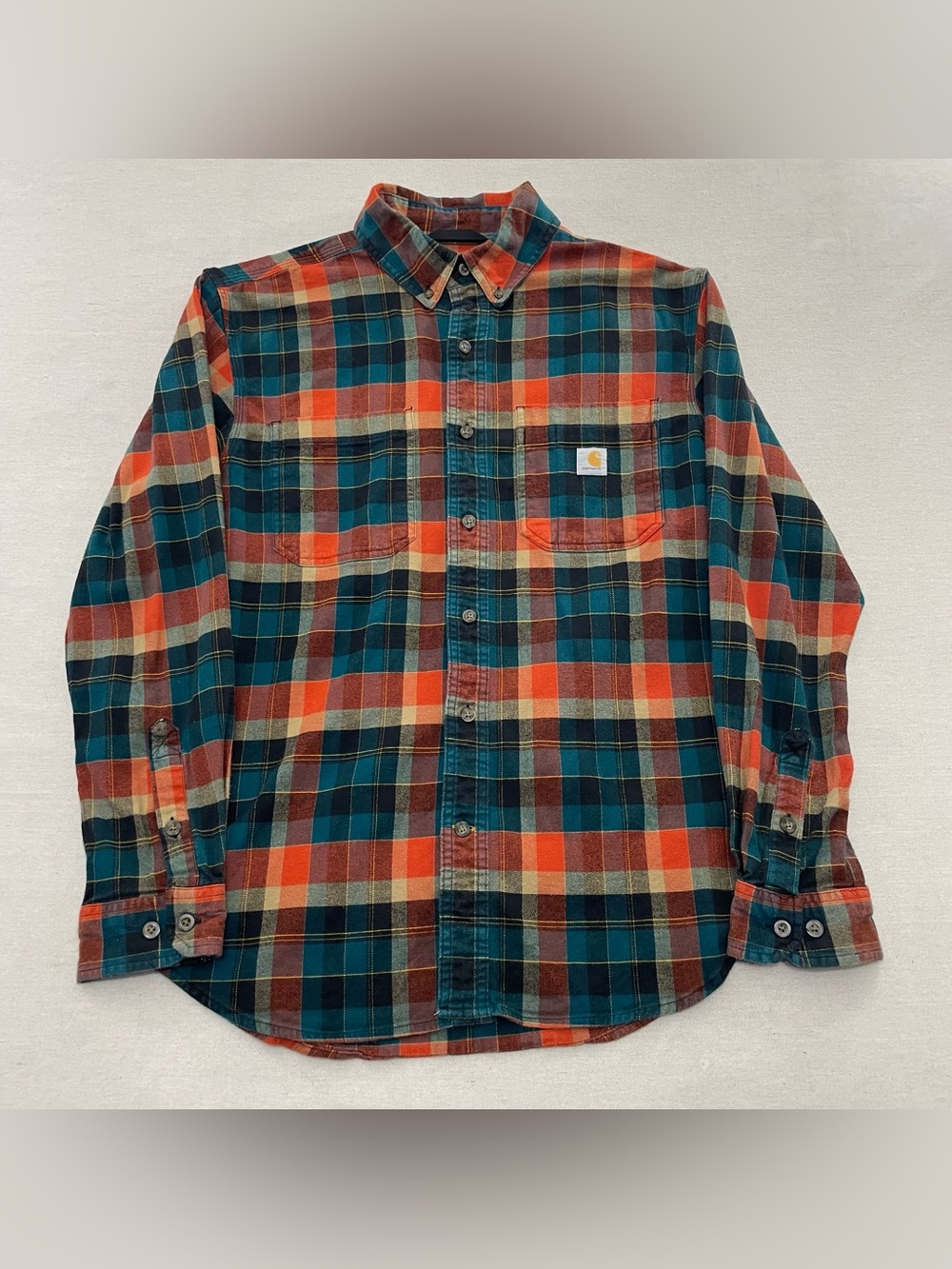 Carhartt Rugged Flex Flannel Shirt Men's M Tidal Plaid Relaxed Fit 104909 H25